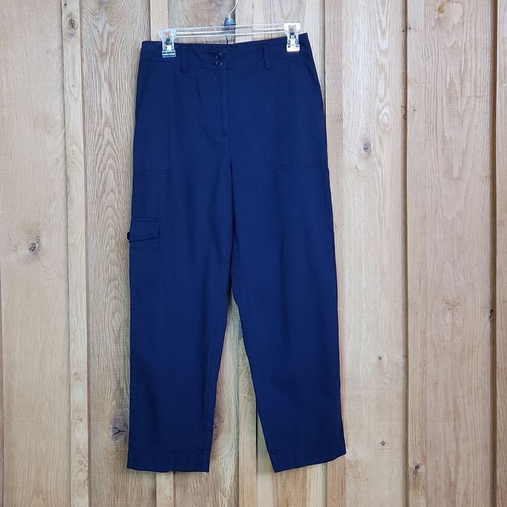 Talbots Super Soft High Rise Linen Cargo Straight Leg Cropped Pants Size 2, Blue